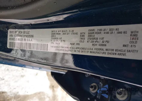 2023 Ram 1500 Limited Longhorn 4X4 5'7 Box from USA, damaged, VIN 1C6SRFKT2PN505096